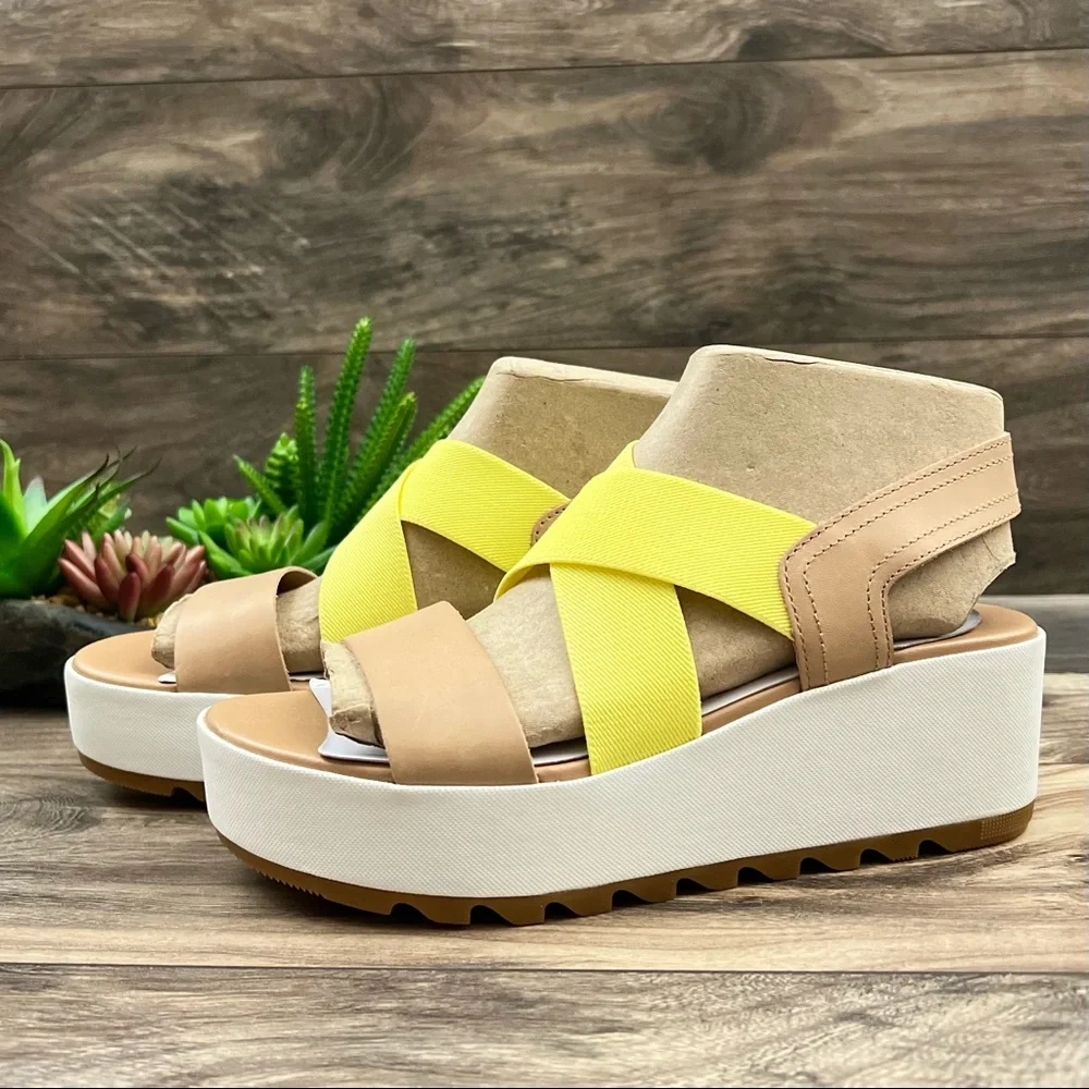 NIB Sorel Cameron Flatform Slingback Wedge Sandal Honest Beige - Picture 4 of 13